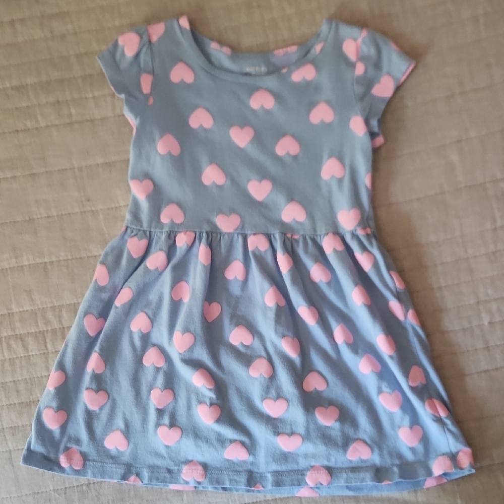 Kids Heart Print Dress - Blue and Pink